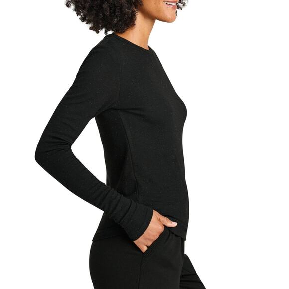 Splendid Women Black Shimmer Knit Viscose Isabella Slim Long Sleeve Tee Size M - Picture 2 of 5